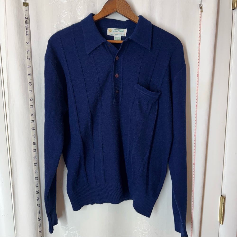 Vintage Men's Gino Paoli Navy Knit Sweater